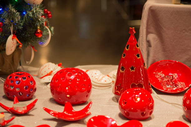 istock horizontal image with detail of red ceramic Christmas objects of various shapes 1088102264
