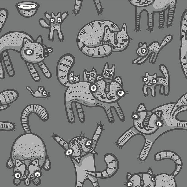 Fundo sem costura Doodle gatos - ilustração de arte em vetor