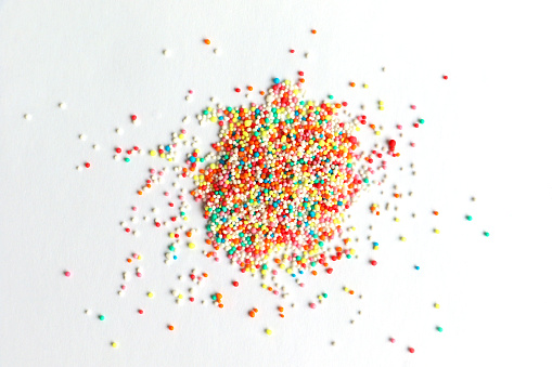 Colorful confectionary on a white surface