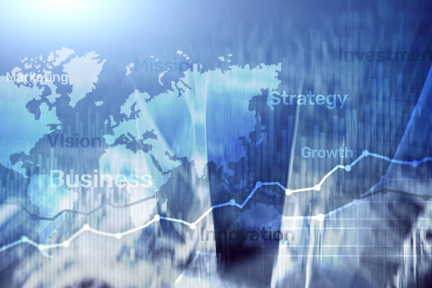 istock Business abstract background double exposure graph, chart and diagram. World wide map and. Global business and financial trading concept 1088103204