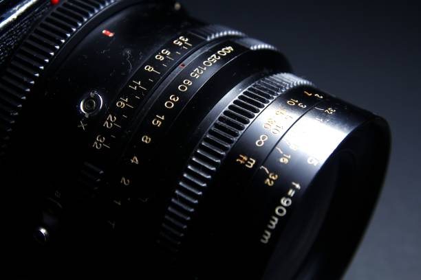 istock Shutterspeed and aperture ring on the lens of a medium format film camera. 1088104798