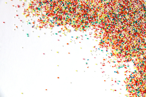 Colorful confectionary on a white surface