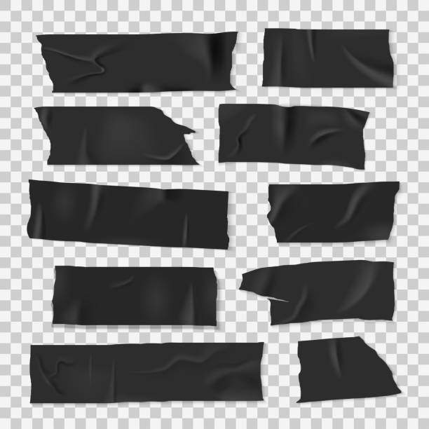 selbstklebende klebrigen schwarzen isolierband, realistischen stil set - klebeband stock-grafiken, -clipart, -cartoons und -symbole