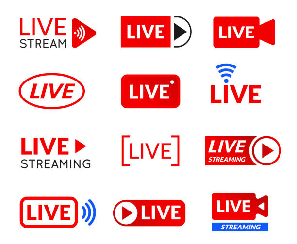 Live stream icon set, online broadcasting symbol Live stream icon set, online broadcasting symbol. Online streaming media broadcast in real time. Vector illustration on white background live event stock illustrations