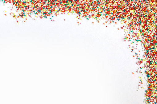 Colorful confectionary on a white surface