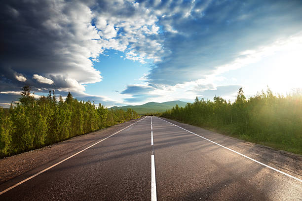 istock A long road with trees on either side and a beautiful sky 108811447