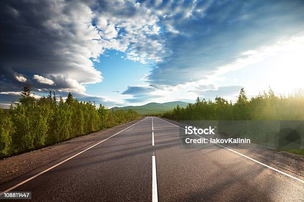 A Long Road With Trees On Either Side And A Beautiful Sky Stock Photo - Download Image Now