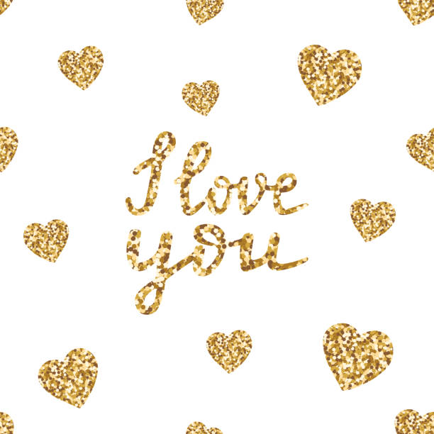 Gold Heart Seamless Pattern. Golden Glitter Love Confetti Hearts