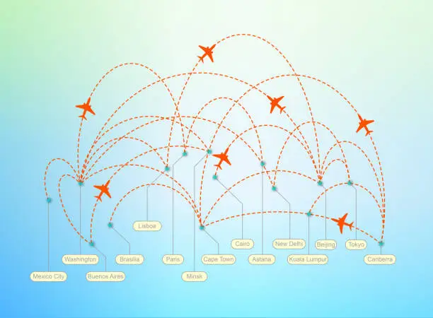 Vector illustration of Vector global airline with capital city