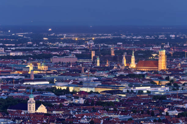 Night aerial view of Munich, Germany
