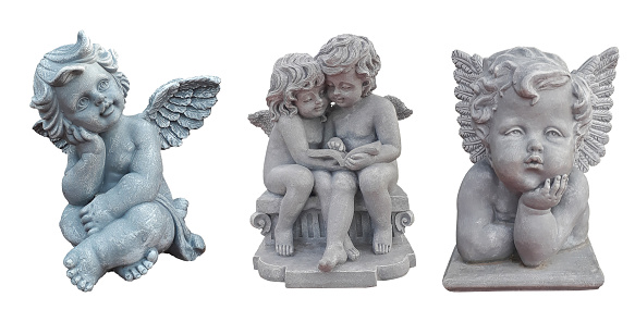 The collection of Cupid sculpture isolated on white background.