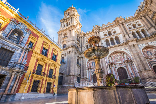 The facade of Malaga Cathedral Spain costa del sol málaga province photos stock pictures, royalty-free photos & images