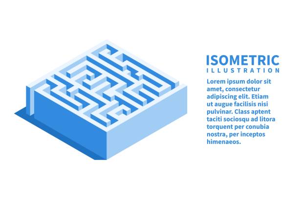 미 궁, 미로 사각형 아이콘입니다. 아이소메트릭 평면 3d 스타일의 웹 디자인을 위한 템플릿. 벡터 일러스트입니다. - three dimensional shape mystery complexity clip art stock illustrations