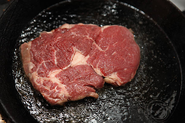 istock Raw Steak in Frying Pan 108814329