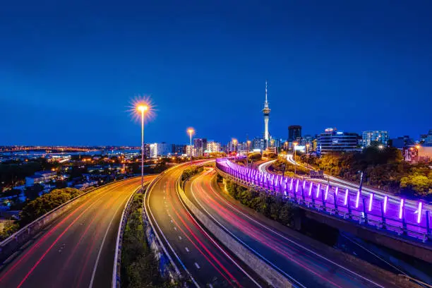 Photo of Auckland City Highway Traffic at Night New Zealand