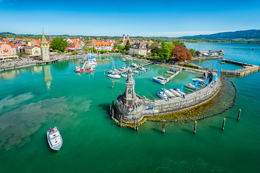 top view of Lindau harbor on Lake Constance