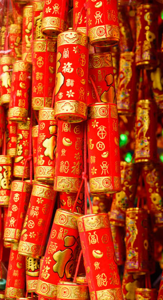 istock red decorative firecracker decorated for the traditional Chinese Spring Festival(Chinese New Year),different style of Chinese characters 