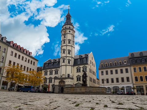 Gera town hall with market place in Thuringia