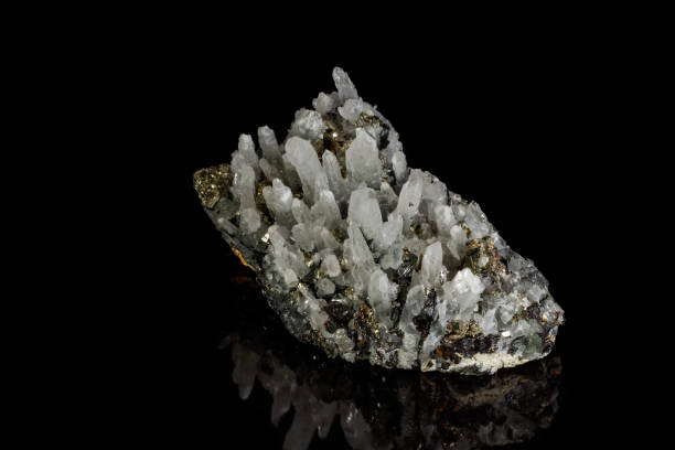 istock Macro mineral stone Galena, Sphalerite, Pyrite, Quartz on a black background 1088163390