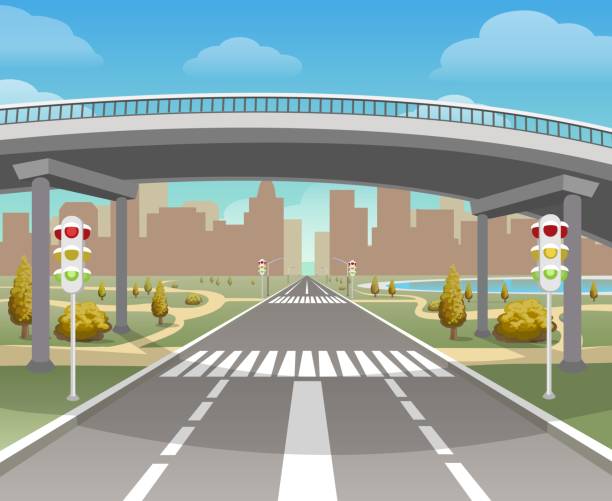 Overpass, autobahn and highway illustration Overpass. Autobahn and highway, bridge and road highways intersection, motorway city and flyover, viaduct vector illustration crossroads sign illustrations stock illustrations
