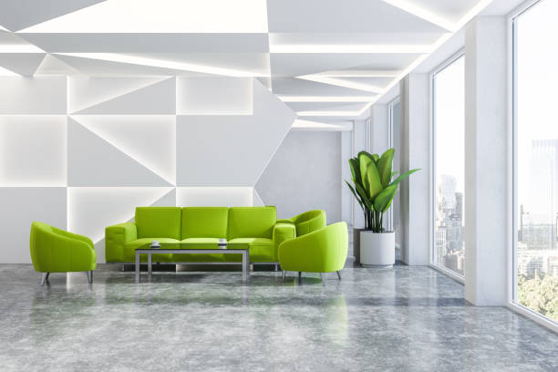 istock Geometric office waiting room, green sofa 1088171044