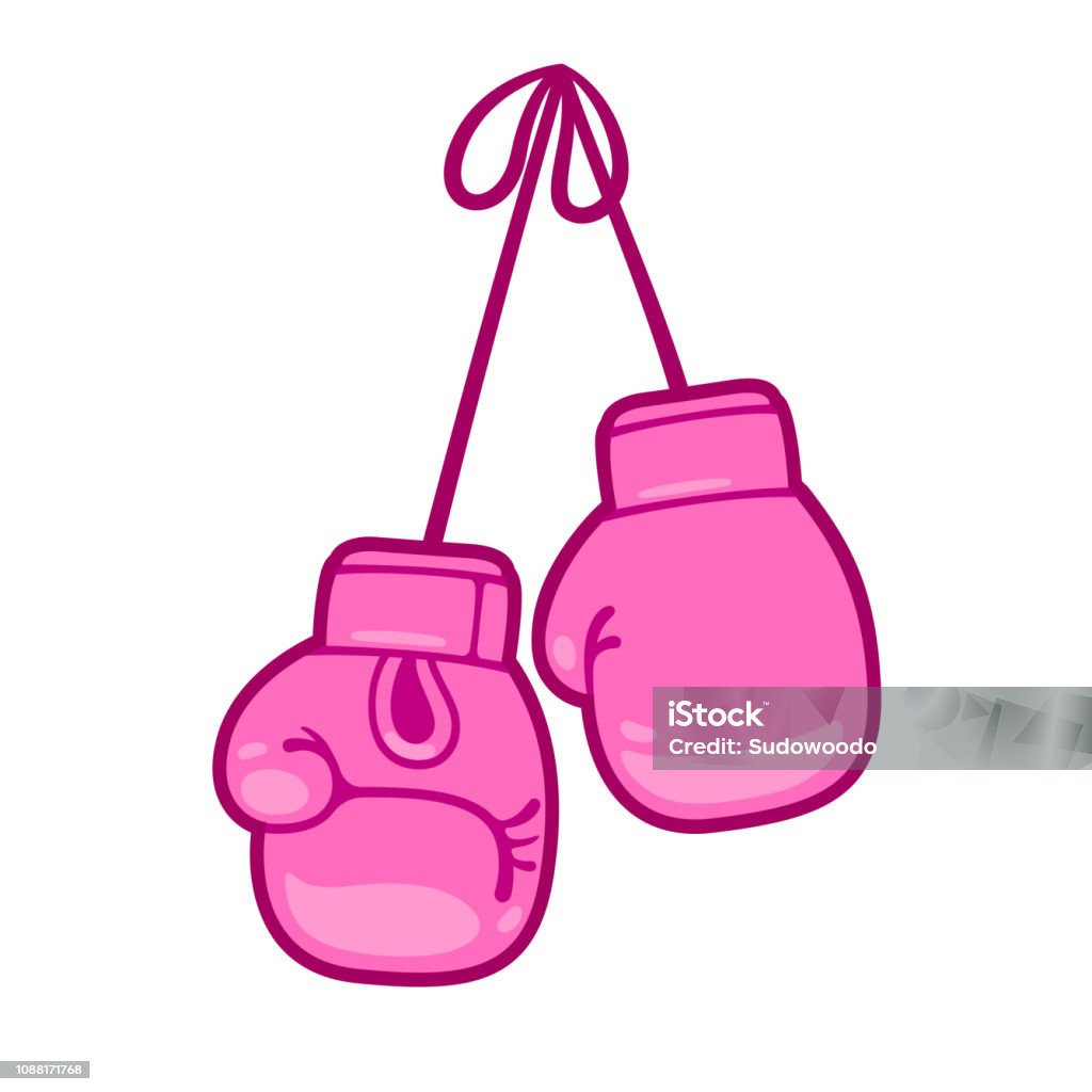 Pink boxing gloves Girly pink boxing gloves vector illustration. Pair of cute cartoon gloves hanging. Boxing Glove stock vector