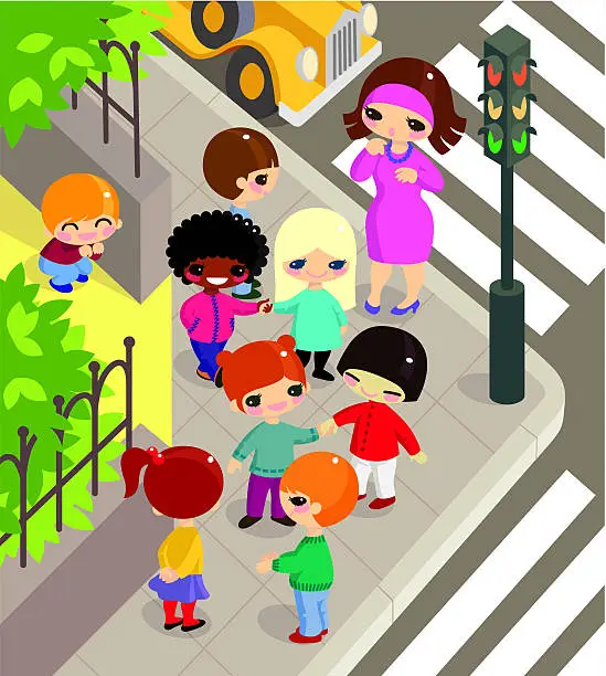 Vector illustration of Kindergarten on walk.