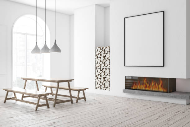 istock Arched dining room, bench and poster 1088175624