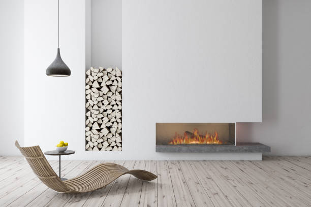 istock White fireplace with wooden armchair 1088177272