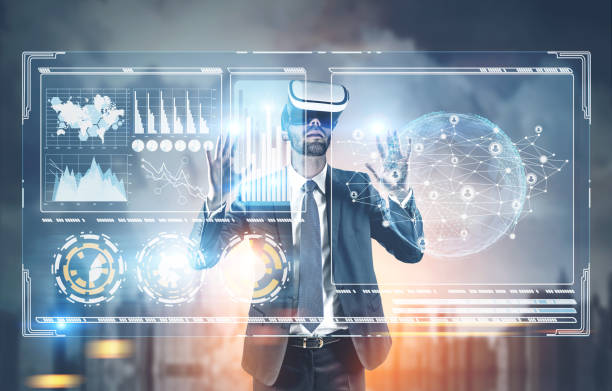 istock Man in vr glasses working with infographics 1088177652