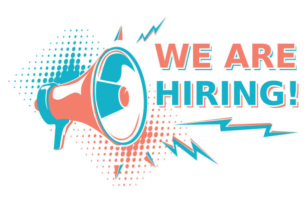 We are hiring  - advertising sign with megaphone decorative vector artwork classified ad audio stock illustrations