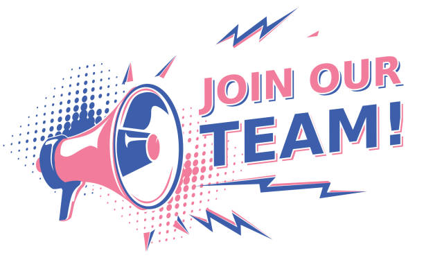 Join our team - sign with megaphone decorative vector artwork megaphone announcement stock illustrations