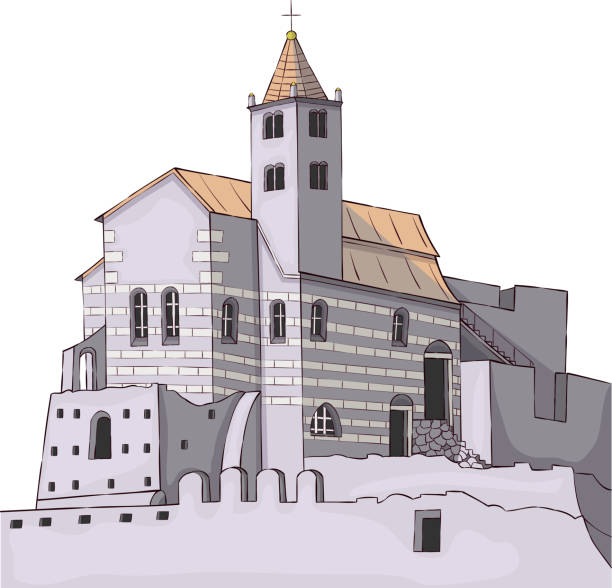 Vector. Mr Portovenere. Cinque Terre. Portovenere. Cinque Terre. Church of St Peter Illustration spezia stock illustrations