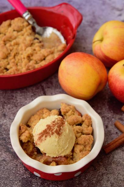 istock Apple crumble dessert with cinnamon and vanilla ice cream 1088189074