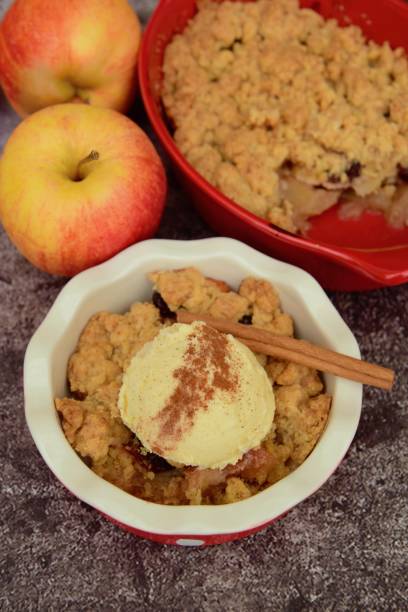 istock Apple crumble dessert with cinnamon and vanilla ice cream 1088189122