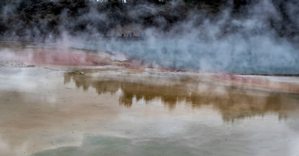 waiotapu thermal wonderland champagne pool - nueva zelanda - new zealand geyser champagne park fotografías e imágenes de stock