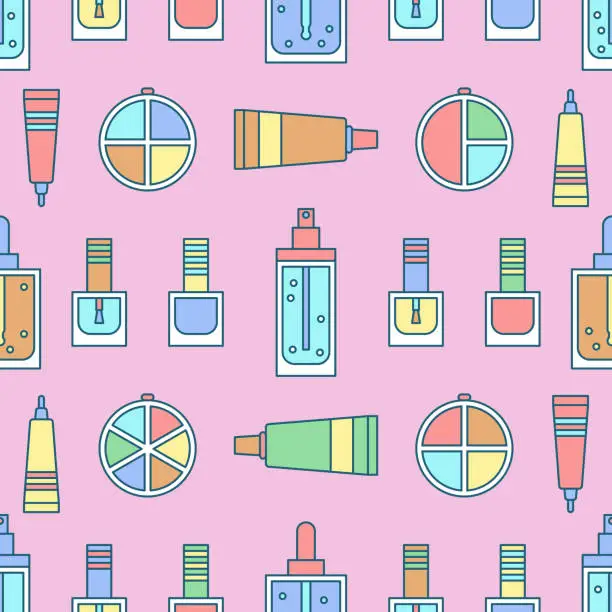 Vector illustration of colorful cosmetics seamless pattern