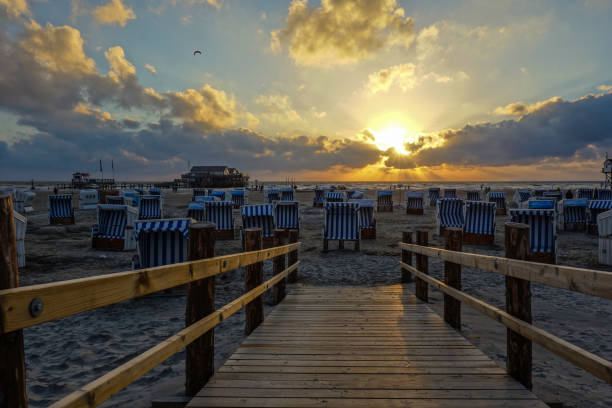 istock sunset at the beach with beach chairs North Sea Germany 1088198448