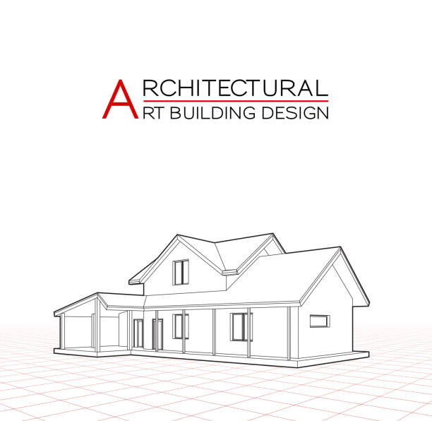 モダンな家の建物のベクトル。建築図面の 3 d 図 - construction three dimensional shape planning architect点のイラスト素材／クリップアート素材／マンガ素材／アイコン素材