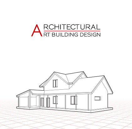 Modern house building vector. Architectural drawings 3d illustration