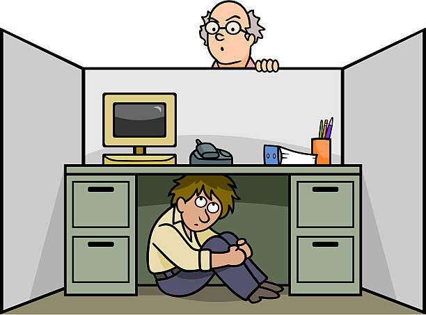 ilustrações de stock, clip art, desenhos animados e ícones de ocultar a boss - hiding humor occupation office