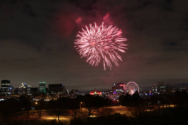 istock Red Fireworks and City Lights for Christmas Celebration 1088224542