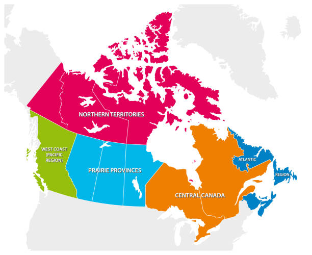 ilustrações de stock, clip art, desenhos animados e ícones de outline map of the five canadian regions - alberta map canada province