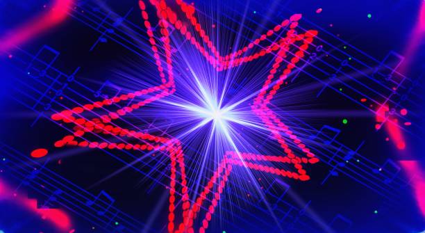 istock Musical notes on a glowing star shape background. Beautiful music background in retro style. Stylish abstract graphics. 1088233980