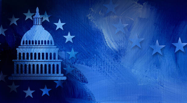 Government Capitol Building with Stars abstract background Graphic illustration of iconic American Capitol dome and simple ring of stars on abstract oil paint background. Conceptual graphic for political themed usage. politics stock illustrations