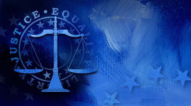 Scales of Justice with Justice Equality and Liberty abstract background Graphic illustration of Scales of Justice icon with stars and mock seal of Justice, equality and liberty on abstract oil paint background. Conceptual graphic for judicial themed usage. lawyer illustrations stock illustrations