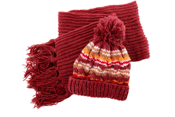 istock Chunky red knitted winter bobble hat scarf isolated white background 1088252998