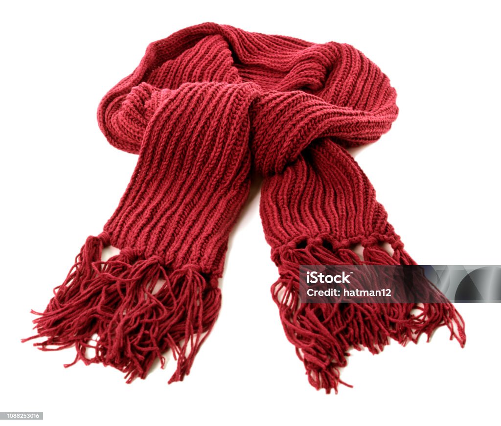 Red Winter Scarf Thick Wool Isolated White Background Stock Photo -  Download Image Now - iStock