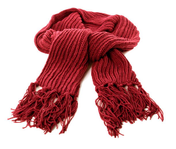 Red winter scarf thick wool isolated white background stock photo