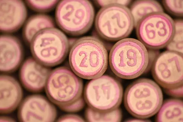 Photo of Barrels with digits for playing lotto.New Year 2019.Merry Christmas